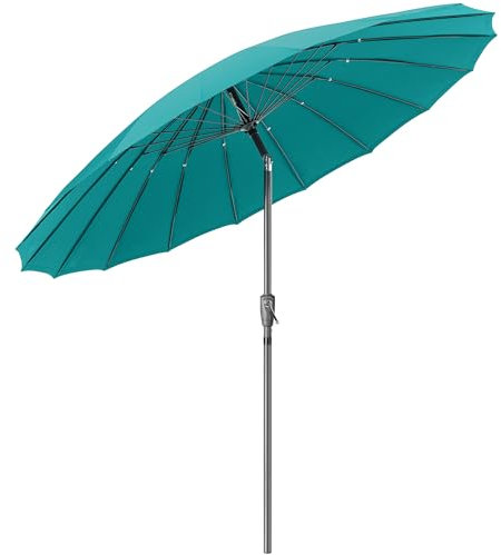 CHRISTOW Shanghai Parasol Garden Umbrella Adjustable Tilting Sun Shade with UV Protection and Crank 2.6m (Turquoise)