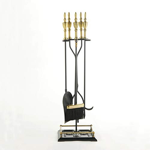 Fireside Companion Tool Set 5-teiliges Kaminbesteck-Set Schmiedeeisen Kaminzubehör Werkzeughalter mit Griffen Werkzeuge für Innenkamindekoration Außenfeuerstelle Modernes Werkzeug