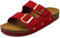 ONCAI Sandalen Damen Kork-Fußbett Pantoletten Damen Flach Rutschfest Sommer Badelatschen Mit Verstellbarer Rieme Rot Größe 38.5