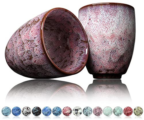 Ganzoo Kaffee Becher Keramik, Design Kaffee -Tasse ohne Henkel 200ml, Tee -Tasse 2er Set, coffee mug, tea cup, Tasse mit modernem Muster, bunte Unikate rhodonite