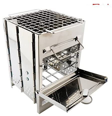 PEVSCO Holzöfen Holzofen im Freien Mini-Quadrat-Grillofen Tragbarer Holzofen Edelstahl Klappbarer Holzkohleofen Holzöfen (Size : Fixed 15 * 15 * 21)
