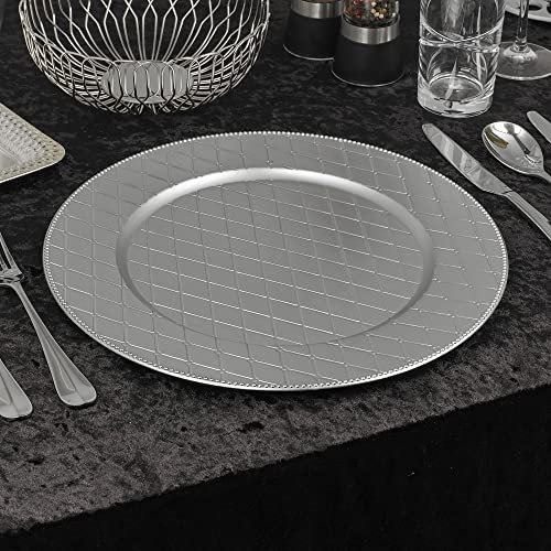 URBNLIVING 33cm Christmas Dinner Charger Plates Placemats Dining Table Setting Reusable Party Decor (Diamond Cross Silver, 6 Charger Plates)