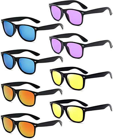 Unning 8 Stücke Bunte Sonnenbrille Set Neon Lustige Party Sonnenbrillen Coole Retro 80er Brille Pack für Herren Damen