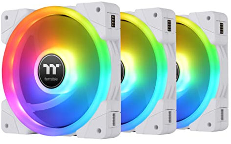 Thermaltake SWAFAN EX 12 RGB PC Cooling Fan White, 3 Pack, 500~2000 RPM, Magnetic Connection, Reversable Blades, Controller Included, CL-F161-PL12SW-A