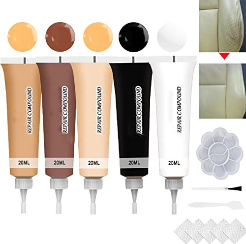 Yelewy Lederreparatur Creme,Kunstleder Reparaturset,Leder Reparatursätze,Leder Reparatur Set,Leder Kratzer Reparatur Paste,5 Farben Lederreparatursets für Sofa,Lederjacke,Autositz,Schuhe,Mäntel