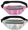 Orssmigs 2 Pièces Sac Banane Holographique Fille - Réglable, Imperméable, Cuir PU, Paillette - Pour Voyage, Randonnée (Rose + Argent)