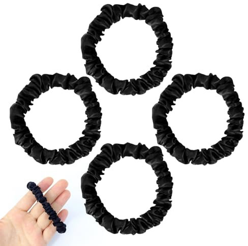 Sularpek 4 Stück Haargummi Seide, Schwarz Satin Haargummi, Scrunchie Kleine Haarschmuck, Silk Haarschmuck Haare Ringe für Mädchen Damen