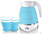 Faltbarer Silikon Wasserkessel, 0.6 L Camping Teekessel mit 2 faltbaren Becher und mehrfacher Einstellungen 850W Silikon Reisewasserkocher für Wärmer Wasser Kaffee Tee (Blau)