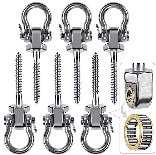 SELEWARE Lot de 6 cintres robustes avec roulements – Matériel en acier inoxydable pour balancelle de porche, terrasse et aire de jeux, crochets pivotants silencieux – Matériel de balançoire robuste