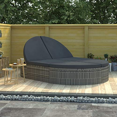 BaraSh Doppel-Sonnenliege mit Kissen Garten Doppelliege Liege Outdoor Sonnenliege Rattan Gartenbett Outdoor Liege FüR Garten Rattan Grau