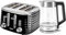 Geepas 4 Slice Bread Toaster & 1.7L Illuminating Electric Glass Kettle Combo Set | 1750W Toaster, 7 Level Browning Control | 3000W Cordless Glass Jug Kettle, Auto Shut Off & Boil Dry Sensor | Black
