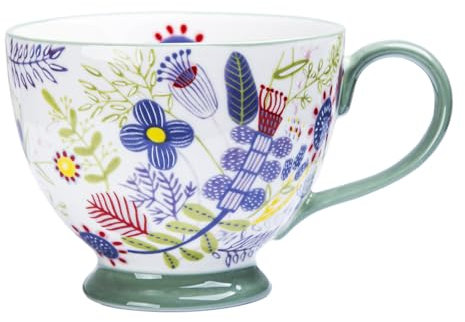 Berry President Hand Painted Floral Ceramic Mugs 15oz Large Mugs for Milk Coffee Cappuccino Tea Cocoa Breakfast Oatmeal Cups (Blue Flower), FY-007