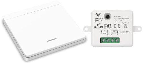 YOUNLEN Interrupteur d'éclairage sans fil, interrupteur de sécurité de l'émetteur RF et contrôleur de récepteur 10A, installation facile pour lampe jusqu'à 1500W(1 récepteur et 1 interrupteur)