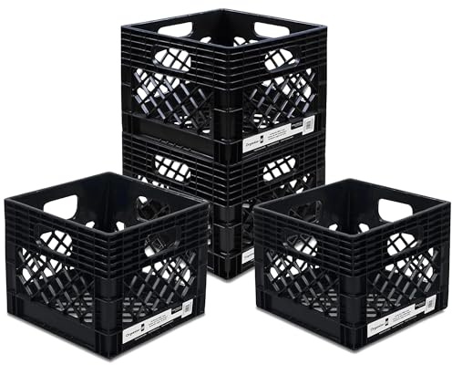 ORGANIZE-IT! 4 Pack Storage Milk Crate, Heavy Duty Versatile Box Organizers with Easy-Grip Handles, Interior 12.25L x 12.25W x 10.5H, Black
