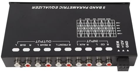 Car Audio Equalizer, Adjustable 5 Bands Precise Tuning Car Amplifier Graphic Equalizer Easy to Use EQ Tuning Crossover Amplifier Car Equalizer for Motorcycle Car