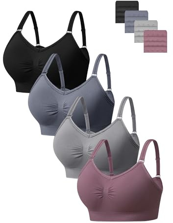 HBselect 4er BH Damen ohne Bügel Nahtloser Sports BH Seamless Bralettes | Sport BH Damen mit starker Halt Träger, Bügelloser T-Shirt Bra, gepolsterte Yoga Bustier für Große Brüste, Push Up BH Nahtlos
