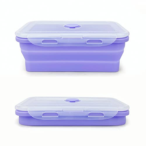 Lunbengo Violette Silikon-Lebensmittelbehälter, 1200 ml, faltbare Bento-Box, tragbare Lunchbox, faltbare Lunchbox, stapelbar und spülmaschinenfest, 1 Packung