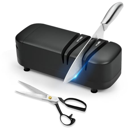 Professional Knife Sharpener Tool, Electric Knife Sharpener for Home, 2-Stages Scissors Knives Quick Sharpening & Polishing for Kitchen, Black