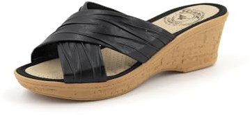 JOMIX Pantoletten Damen Sommer Sandalen mit Keilabsatz Weiche Anatomische Gummi Hausschuhe Wandern Meer Strand Pool Gartenschuhe (Schwarz, 39 EU)