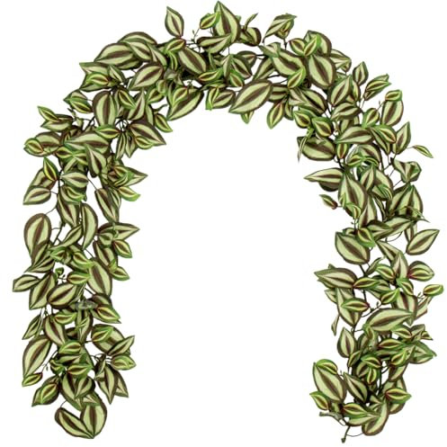 Oairse 2er-Set Künstliche Blättergirlande 170cm, Künstlich Tradescantia Nanouk Rankenpflanzen Hängend, Künstliche Girlande Pflanze Deko für Hochzeit Party Garten Festival Deko Wanddeko, Dunkelgrün