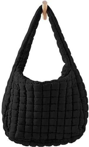 Aiyify Puffer Bag Puffer Tote Bag Quilted Tote Bag Puffer Crossbody Bag Gesteppte Crossbody-Tasche für Damen, Schwarz, X-Large