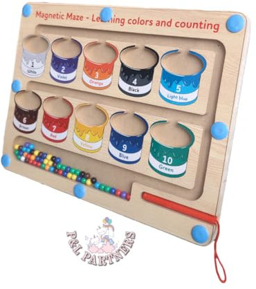 P&L Partners Montessori Motorik und Sensorisches Lernen Magnetisches Farbsortierzahlen-Holzlabyrinth für Kinder ab 3 Jahr