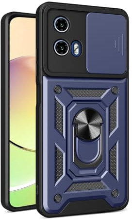 YSONCHAN Coque pour Motorola Moto G24/G04, Housse Protection avec Antichoc Cover Objectif, Étui Bumper avec Anneau Magnétique et Support, Coque Robuste. Bleu