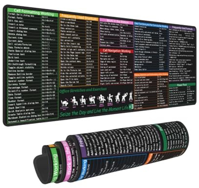 Excel Shortcuts Cheat Sheet Shortcut Keys Upgraded Pro Version Mouse Pad Gaming Keyboard Mousepad Mat Huge Extended XL Rubber Sole for Home Office(31.5X 11.8)