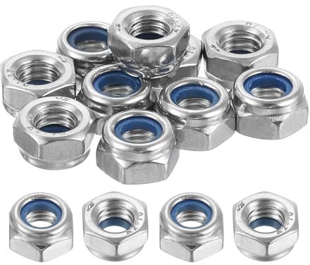 QUARKZMAN Izquierda Mano Seguridad Tuercas, M6x1mm 304 Inoxidable Acero Rosca Hexagonal Nylon Inserto Cerradura Tuerca para Ensamblaje y Fijación, Plata 10uds