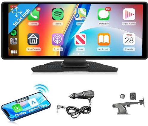 Hodozzy Portable Car Stereo Wireless Carplay Screen 10.26 Inch Touchscreen Bluetooth Car Radio, Android Auto Car Display with Mirror Link/Voice Control/Bluetooth Hands-Free/FM Transmitter/EQ/TF/USB
