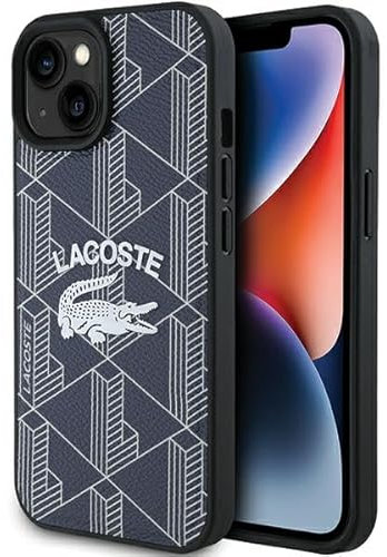 Lacoste LCHMP15SPIGV Coque pour iPhone 15/14/13 6,1 Marine Rigide Monogramme Logo Vintage