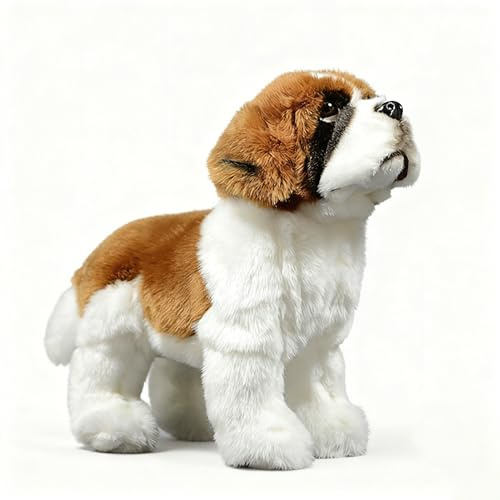 RLOMUTE Weiches Bernhardiner-Hund-Plüschtier – Süßes Bernhardiner-Hund-Kissen, realistisches Bernhardiner-Hund-Tierspielzeug, 26cm/10”, einzigartiges -Plüschtier, Modellpuppe, Kindergeschenk (braun)