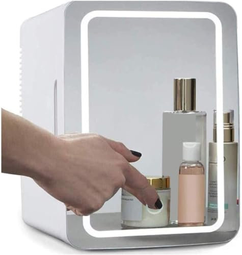 Flawless Beauty Mini Frigo Frigo Cosmetico Portatile per Cura della Pelle 2 in 1 Specchio per Trucco Frigo per Cura della Pelle con Luce LED 8 Litri per Trucco e Cura della Pelle Casa Bar Ca