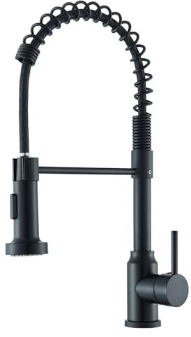 Hevenaov Robinet de cuisine noir, robinet d'évier de cuisine en acier inoxydable à haute pression orientable à 360° monocommande, robinets d'évier avec 2 modes