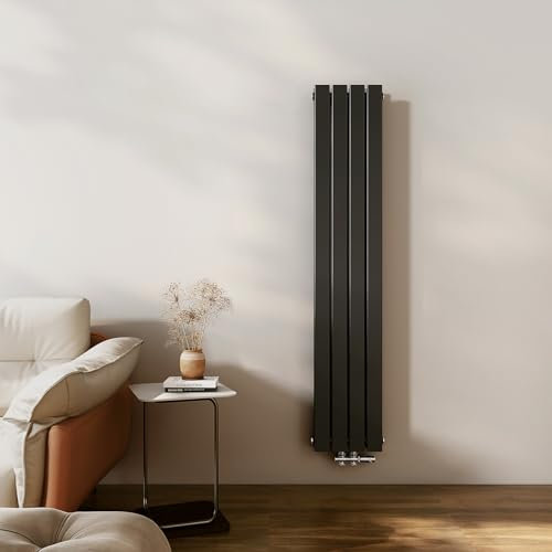 EMKE Radiateur Petit, 1600x300 mm, Radiateur Vertical, Radiateur Plat Étroit pour Salle de Bain, Conception à Raccordement Central, Radiateur à Panneaux Double, 889 Watts, Noir