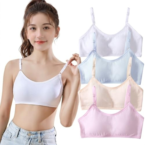 Paquet de 4 Soutien-Gorge de Sport pour Filles avec Coussinet de Poitrine Fixe et Bretelles Réglables Gilet d'entraînement pour Enfants de 10-18 Ans