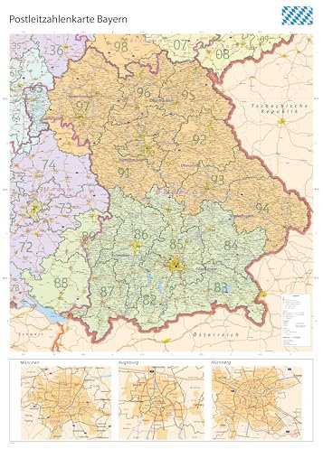 GeoMetro XL Postleitzahlenkarte von Bayern (100 X 140 cm), Wandkarte, mit Laminierung und Digitaler-PLZ-Karte (Online-Zugang)