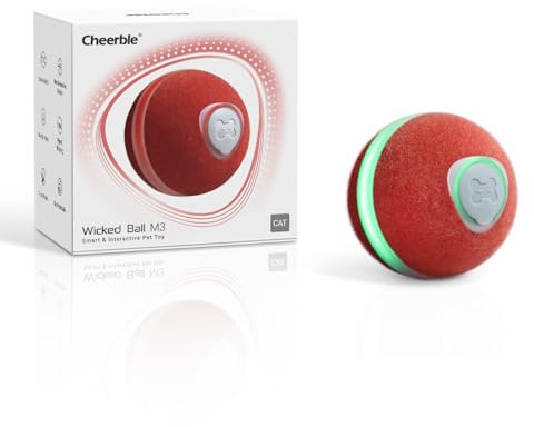 Cheerble Upgrade Interactive Cat Toy, Wicked Ball M3, Automatic Moving Ball for Indoor Cat Kitten, Smart Anti-Depression Pet Fun Gift with Light, Vintag Red