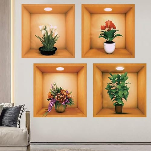 Décoration Murale Plantes et fleurs en pots Autocollant sticker mural pour salon chambre cuisine carrelage couloir