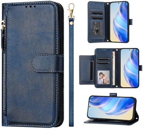 EasyShow Wallet Hülle für Wiko T60/Cubot P80, Wiko T60/Cubot P80 PU Leder Handyhülle Brieftasche mit Reißverschluss und Mehreren Fächern, Premium Flip Leder Handyhülle für Wiko T60/Cubot P80