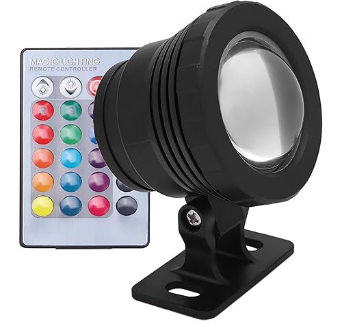 Fdit Luz RGB, Foco LED Hermético Multicolor con Control Remoto, Luz Subacuática de Jardín Al Aire Libre para Fuente, Estanque, Piscina (Aluminio recubierto de plástico negro)