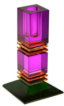 Werner Voss GmbH Kerzenleuchter Fancy Cristal aus Glas, eckig, Lila-Grün-Orange, für Stabkerze, 8 x 8 x 15 cm - Moderner Kerzenhalter