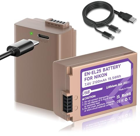Mspalocell EN-EL25 USB-C 2100MAH Batterie de Remplacement pour Nikon Z Series Z50, Z30, Z FC, entièrement chargé en 2 Heures,2 pièces EN-EL25 / EL25A
