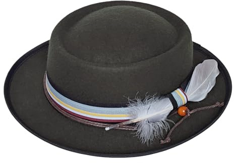 Woll-Fedora-Hut für Herren und Damen, Filz-Derby-Bowler-Hut, verstellbar, rund, Retro-Stil mit Federschleife, olivgrün, Einheitsgröße