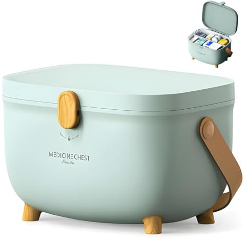 OurLeeme Medicine Storage Box Double Layers First Aid Box Portable Medicine Box Organiser Lockable Multi Grid Large Capacity Organizer for Home, School, Emergencies