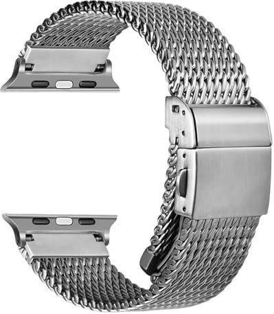 HAODEE Cinturino in maglia di acciaio inossidabile 316L per Apple Watch Band Ultra 2 49 mm Serie 9 8 7 6 SE 45 mm 44 mm 41 mm 40 mm cinturino per orologio, Silver, Agata