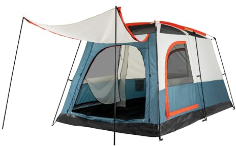 GOPLUS Tente de Camping pour 6 Personnes avec 2 Chambres Séparées, Double Couche & Double Toit, Bâche PE & Fenêtres en Filet, Tente Familiale Imperméable et Coupe-Vent avec Sac de Transport (Bleu)