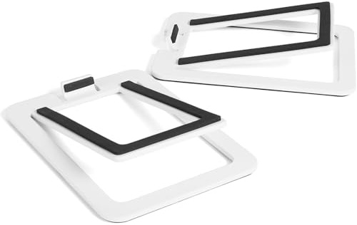 Tilted Desktop Speaker Stands – 16° Angle for 2”-3” Studio Monitors & Small PC Speakers – Steel Construction, Foam Padding (White)