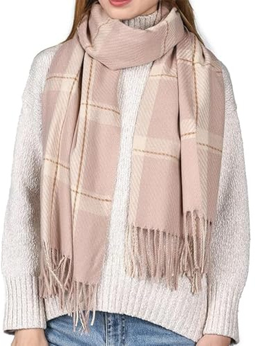 JFAN Invernale Sciarpa Donna Lungo Grandi Sciarpa Elegante Scialle Nappe Scacchi Calda Cashmere Stola Rosa