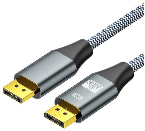 Fangxuee Cable DisplayPort DP1.4 8K 60Hz Cable DP 4K 144Hz Cable de Audio y Video HDR Blindado de 32 Gbps para Computadora Portátil, TV, Proyector, 1,5 Metros